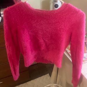 Altard State Cropped Fuzzy Sweater- Pink